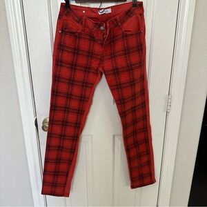 Puzzle Jeans Red Plaid Skinny Jeans Size 15/16 Women's Goth Emo Y2K Grunge Punk